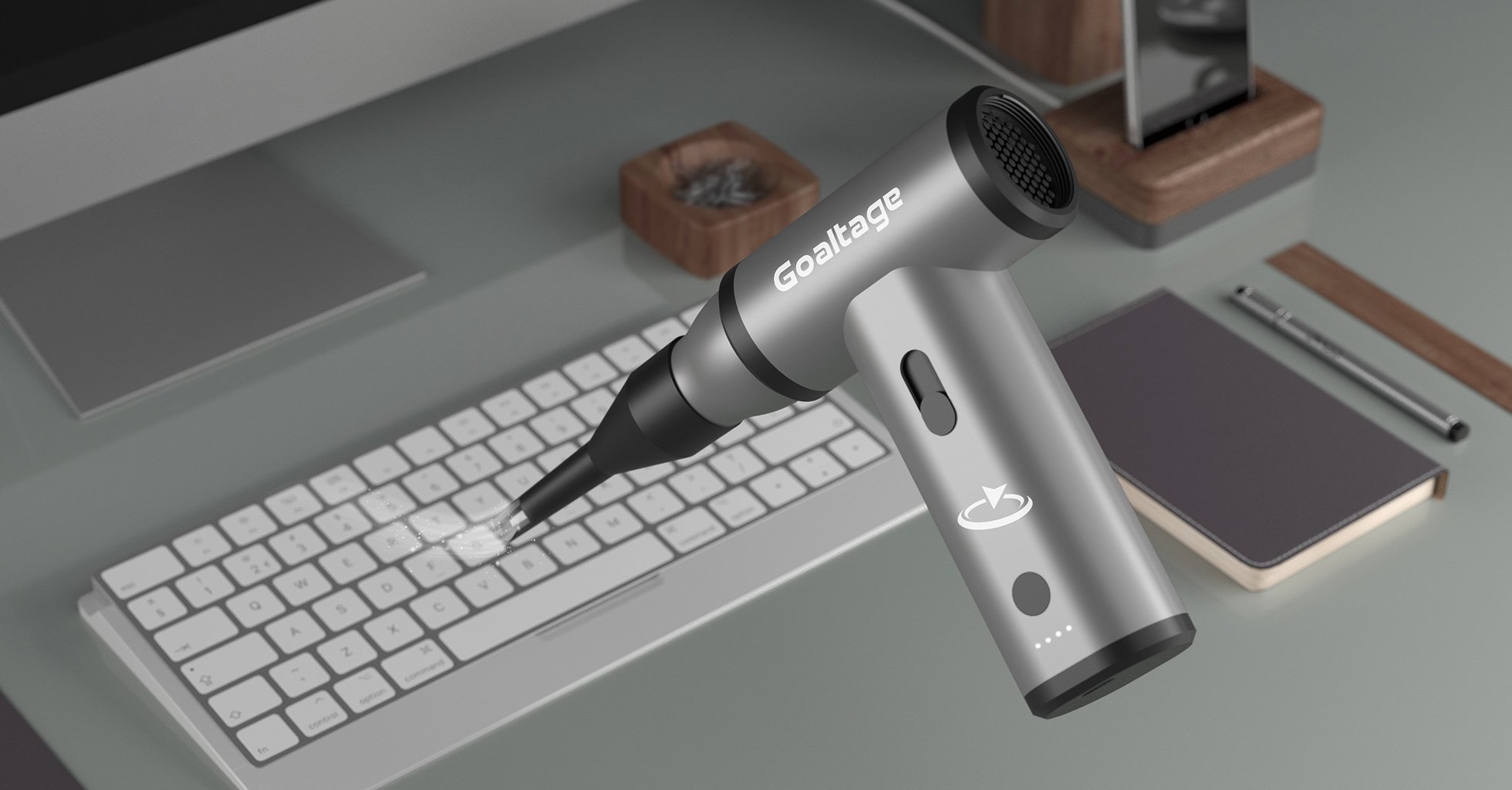 Goaltage AD01 TurboClean 80W Air Duster with High-Speed Motor, USB-C Cable, Battery Indicator and Portable Functionality