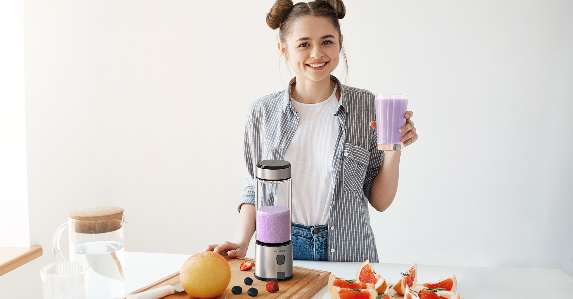 Goaltage BLND01 BlendMaster Portable Blender with Powerful Ice-Crushing Blades, Rechargeable Battery, Shock Resistant Glass and Self-Cleaning Functionality