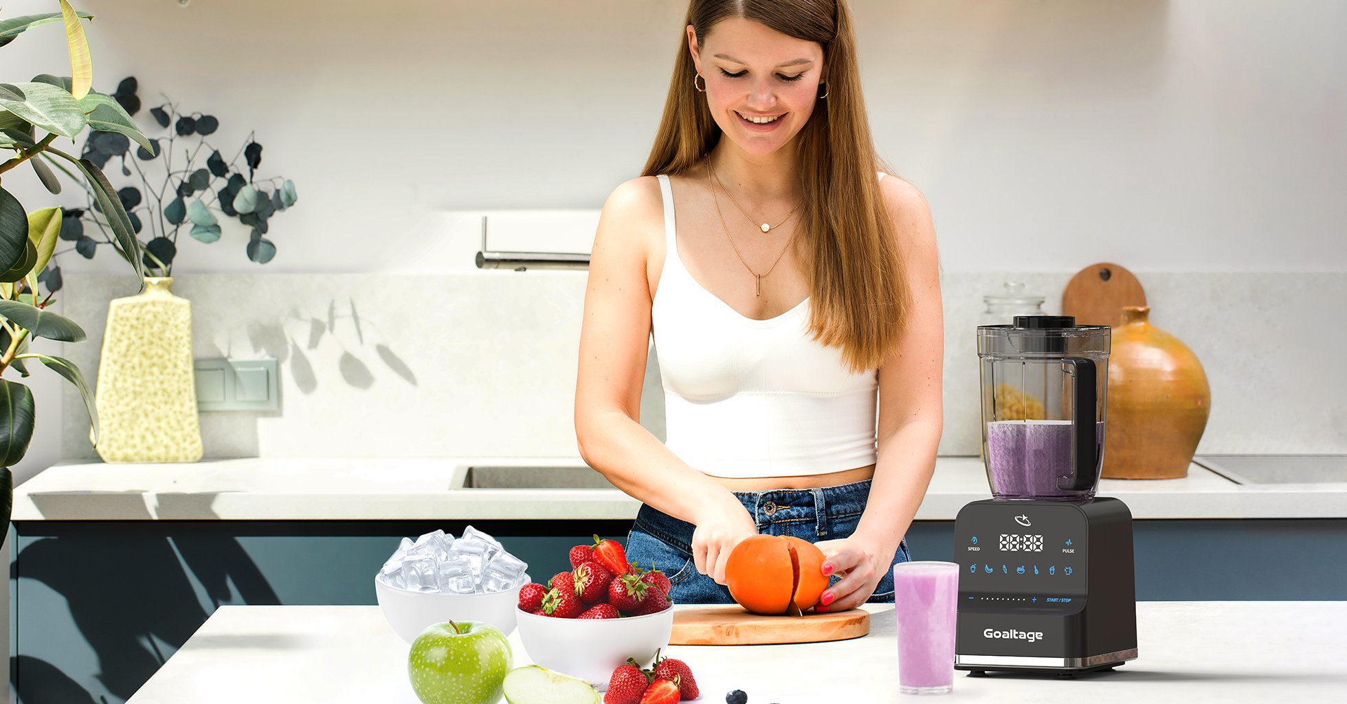 Goaltage BLND03 UltraMix Blender including Powerful Blades, 9-Speed Adjustments with High Capacity and 7-Preset Programs