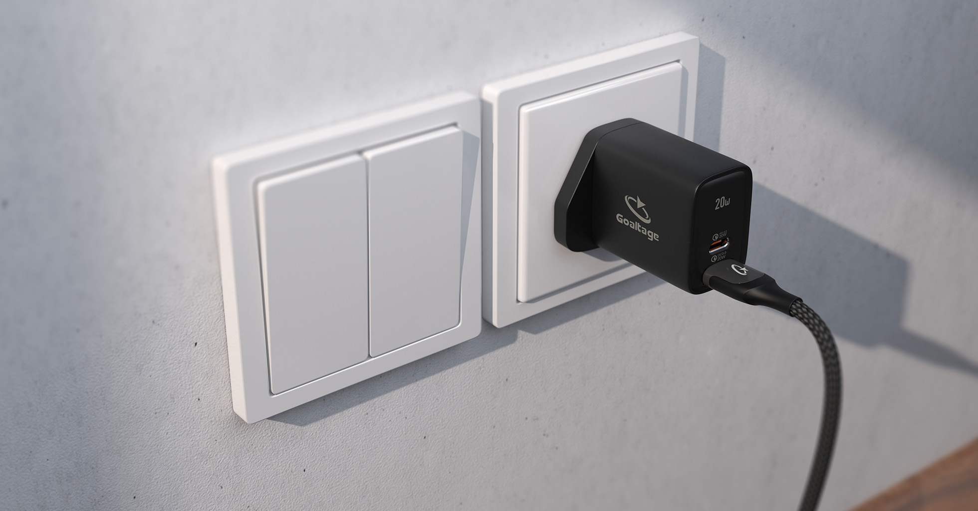 Goaltage CH01 20W Wall Charger with Safety Protection and Dual-Port Functionality