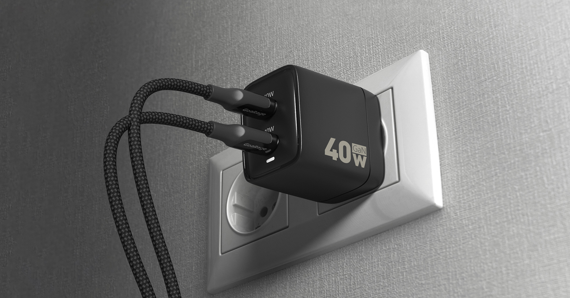 Goaltage CH05 Super-Fast 40W GaN Wall Charger with Safety Protection and Dual-Port Functionality
