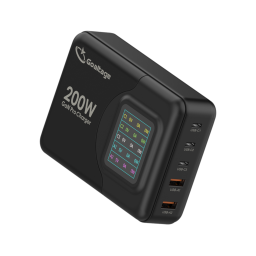 Goaltage CH07 Super-Fast Pro 200W GaN Wall Charger Goaltage CH07 Super-Fast Pro 200W GaN Wall Charger with LCD Digital Display, Safety Protection and Multi-Port Functionality GT-CH07-200WGAN