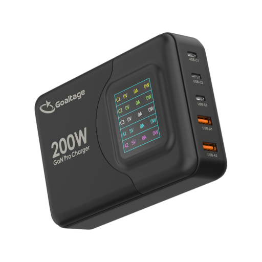 Goaltage CH07 Super-Fast Pro 200W GaN Wall Charger Goaltage CH07 Super-Fast Pro 200W GaN Wall Charger with LCD Digital Display, Safety Protection and Multi-Port Functionality GT-CH07-200WGAN
