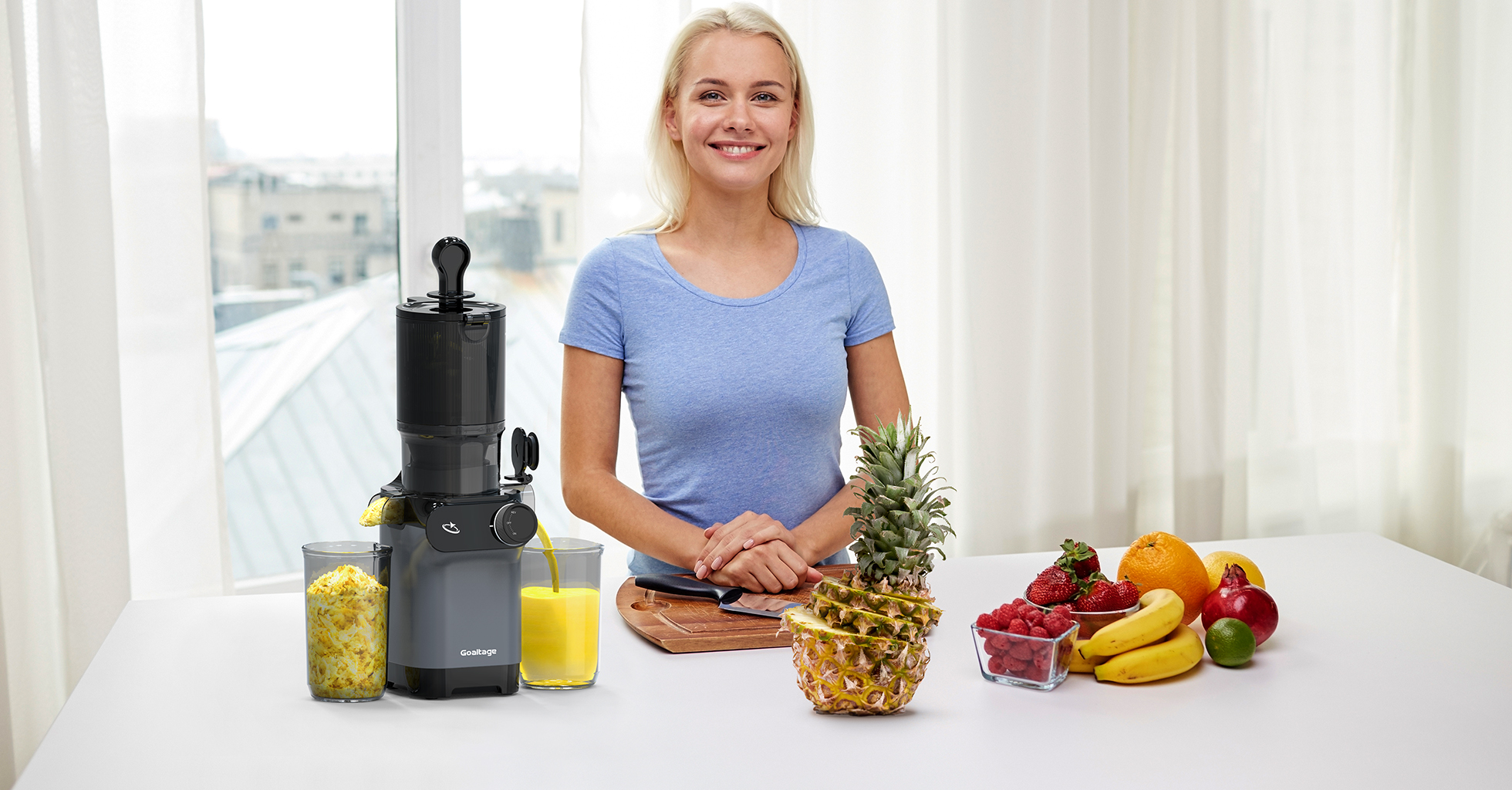 Goaltage JM02-200W VitaFlow Slow Juicer With Reverse Function | Wide Feed Chute ,Cold-Press Technology, Powerful Extraction, Easy Maintenance,  Anti-drip Lid, Safety Lock