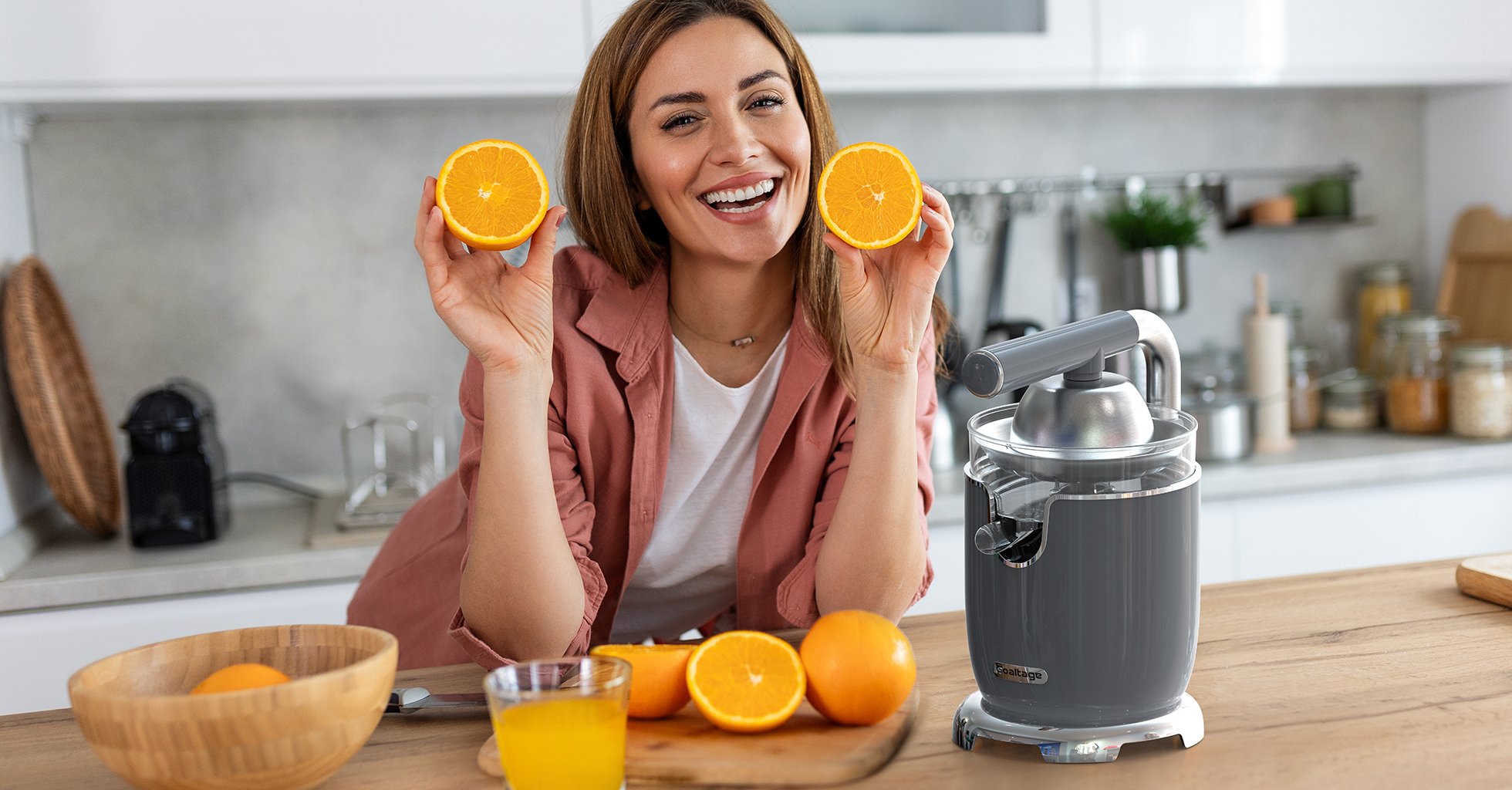 Goaltage JM03 FreshFlow Citrus Juice Maker with Dual Cones, Powerful Extraction, Bidirectional Rotation, Anti-Drip and Easy Maintenance Functionality