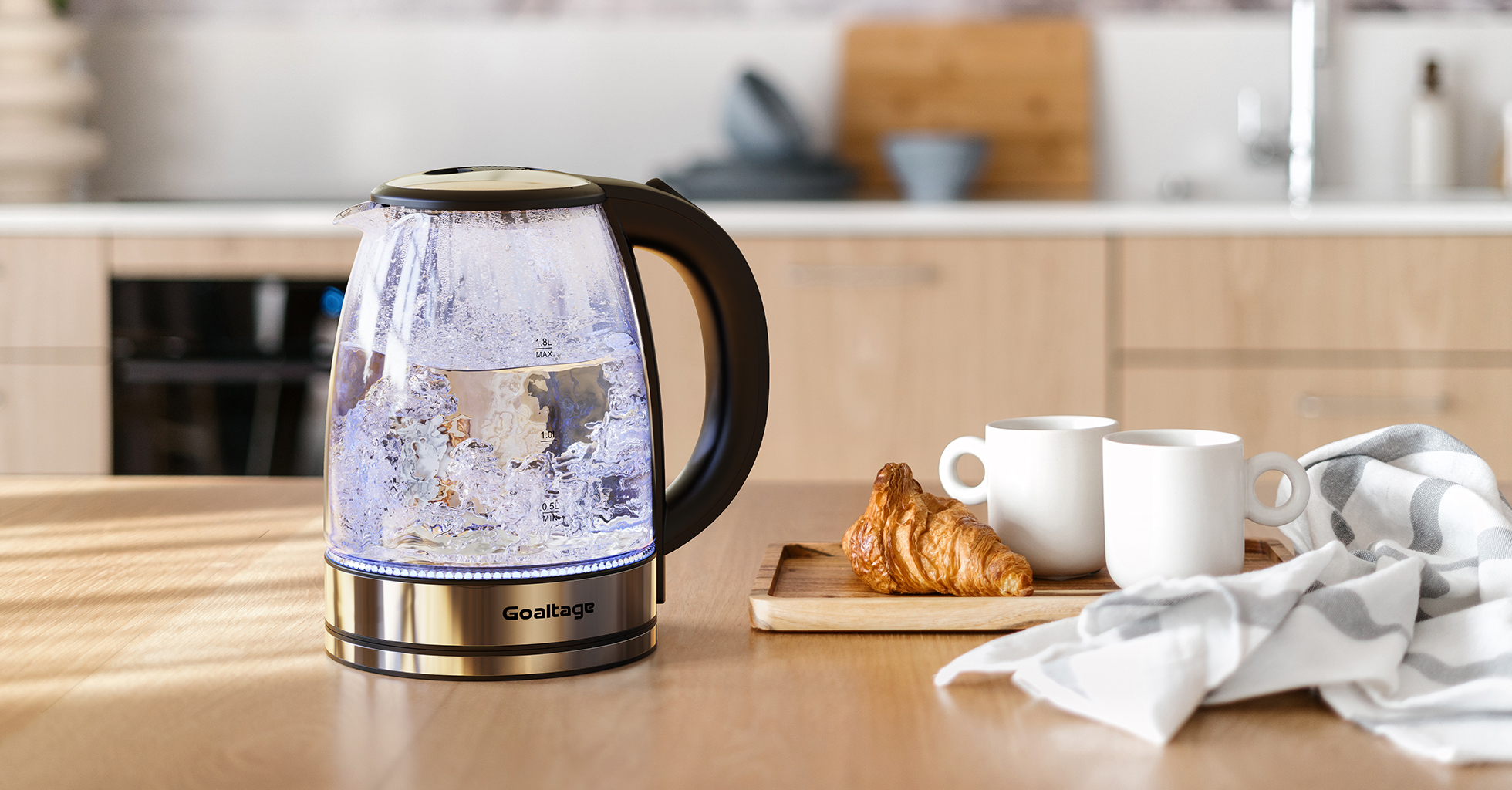 Goaltage KTL01 AquaGlow Electric Kettle with Quick Boiling, Automatic Shut-Off, Heat-Resistant Handle, LED Indicator and Stylish Design