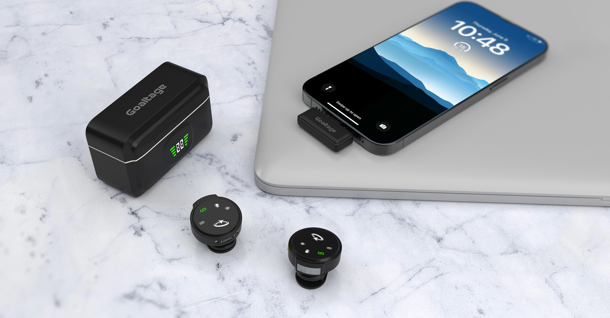 Goaltage MIC02 AirCast Wireless Lavalier Microphone with Noise Cancellation, Automatic Pairing, Digital Display, Magnetic Charging Case and Wide Compatibility