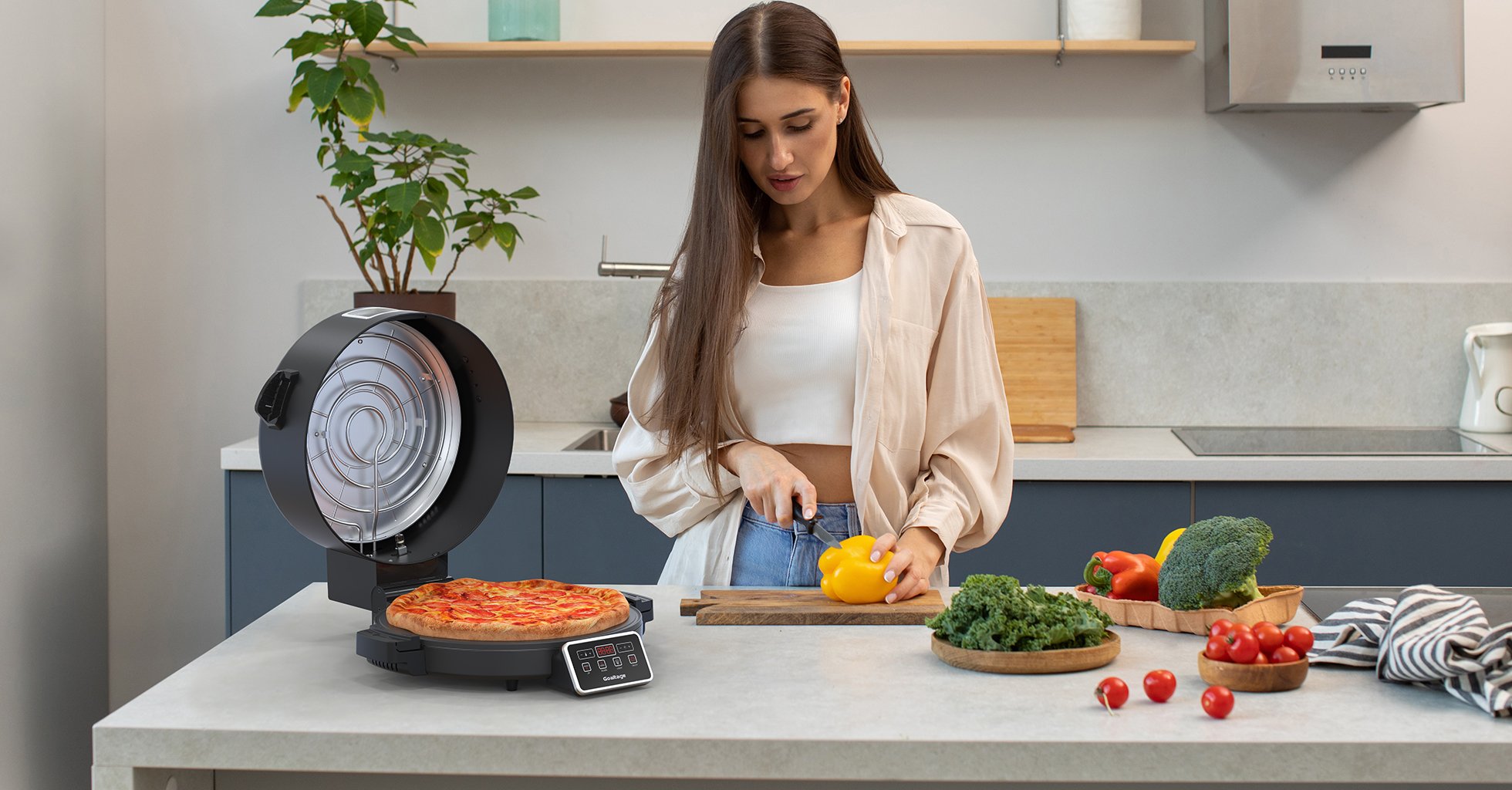 Goaltage OVN01 BakeMaster Electric Pizza Oven with LED Touch Control, Timer and Adjustable Heat, Non-Stick Surface, Soft Closing Mechanism, On-Off Switch and Multi-Purpose Functionality