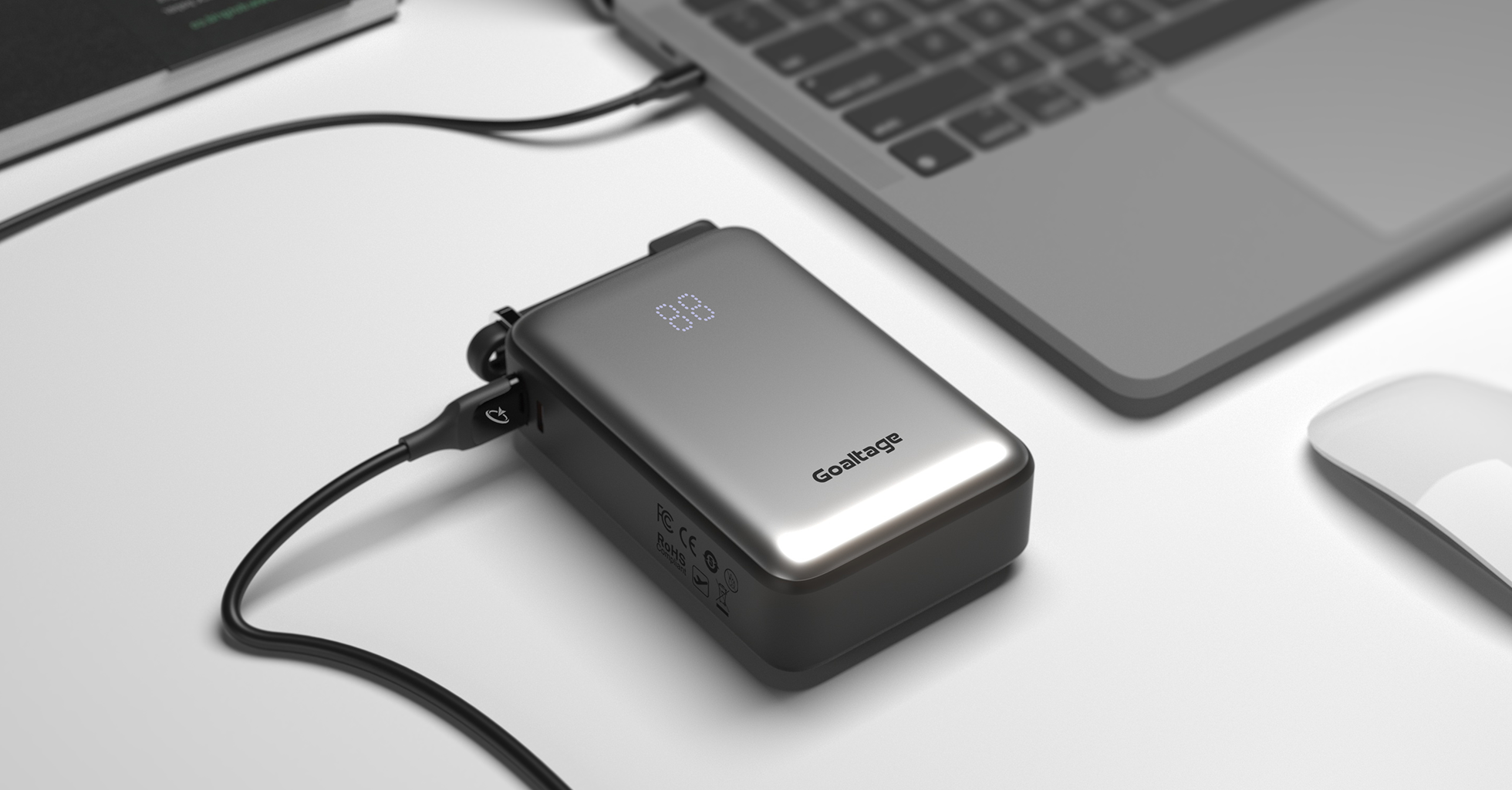 Goaltage PB02 UltraCharge 20K Power Bank 67W with Dual Built-in USB-C Cable and mini Display