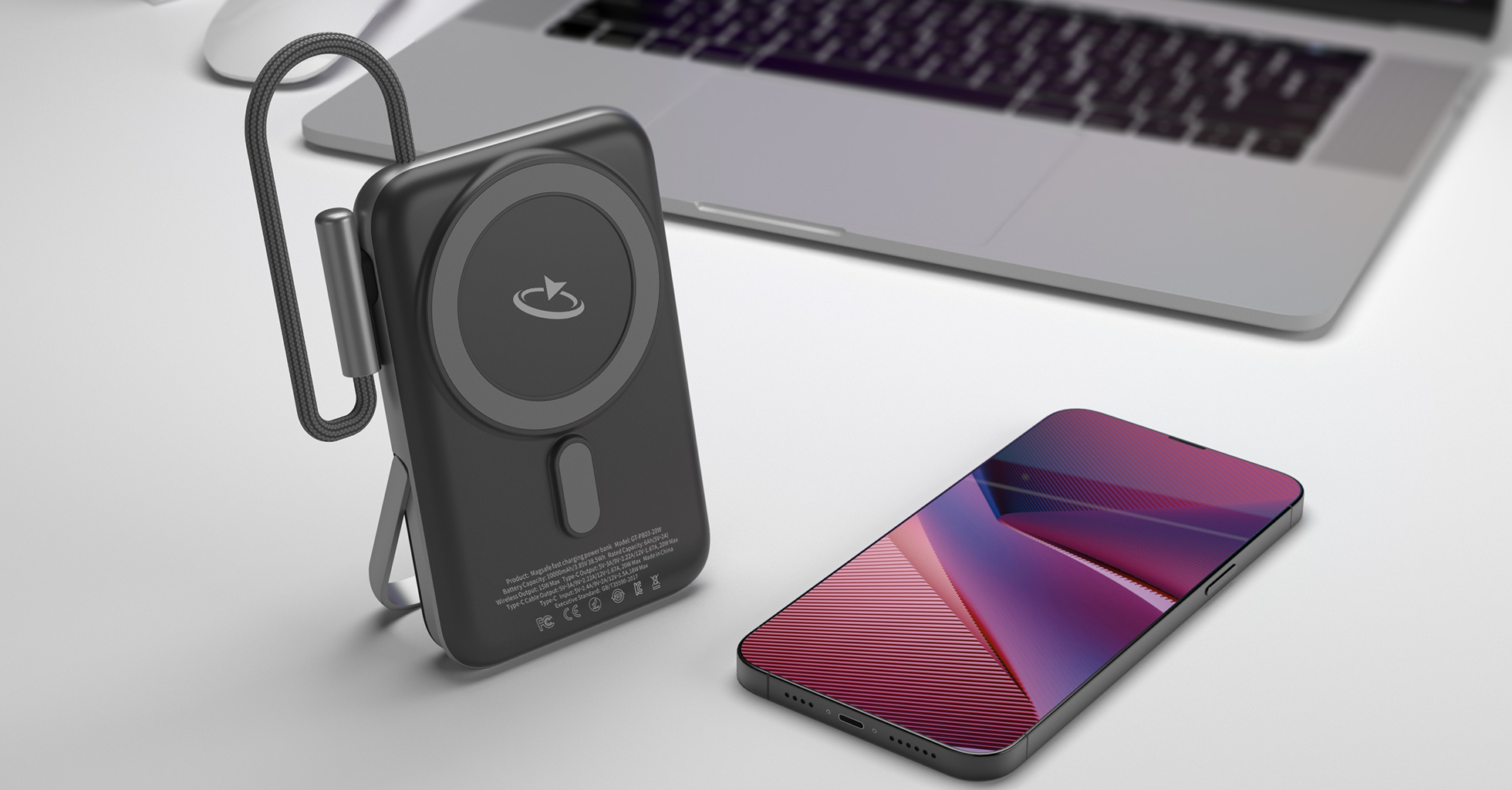 Goaltage PB03 MagCharge 10K Power Bank 20W with Dual Built-in USB-C Cable, mini Display and Fast-Charge MagSafe Functionality