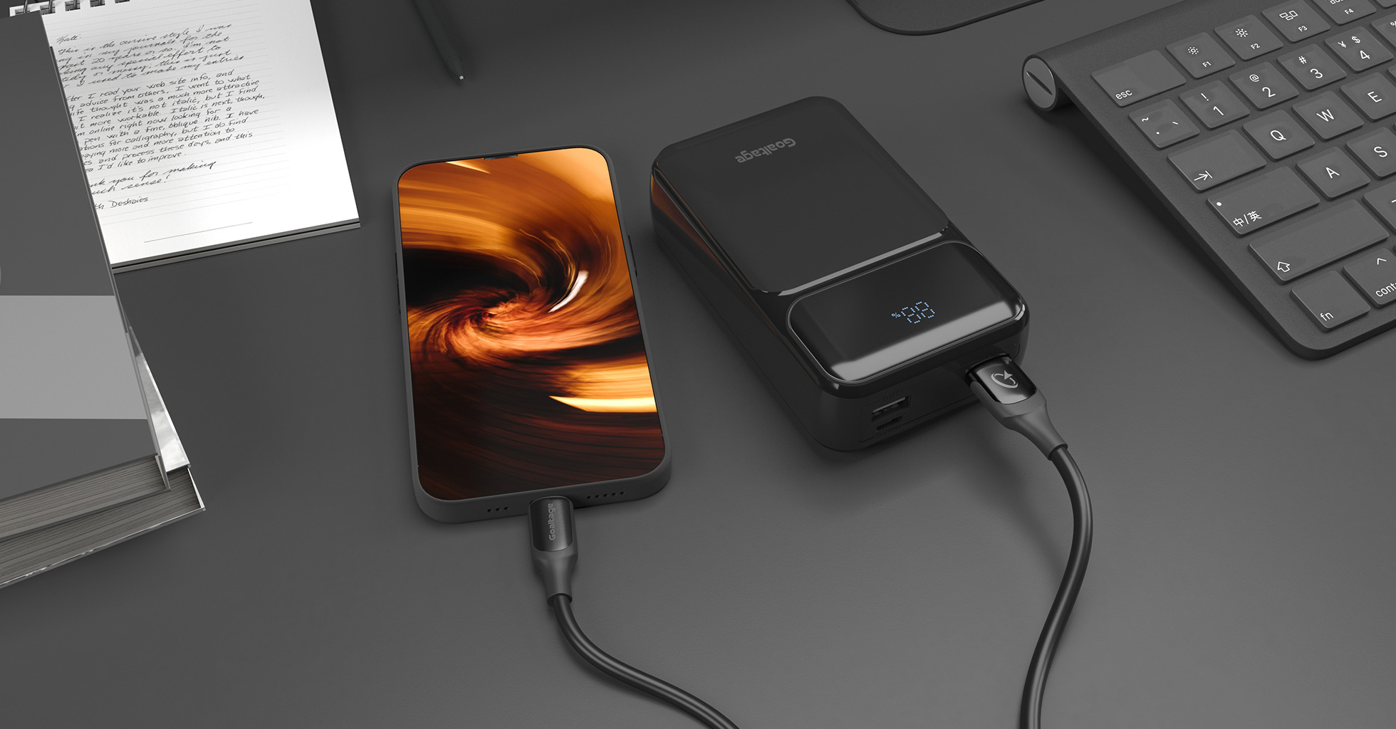 Goaltage PB09 ChargeHub 20K Power Bank 22W with Built-In Cable, Power Indicator, Universal Safe Charging and Multi-Port Functionality