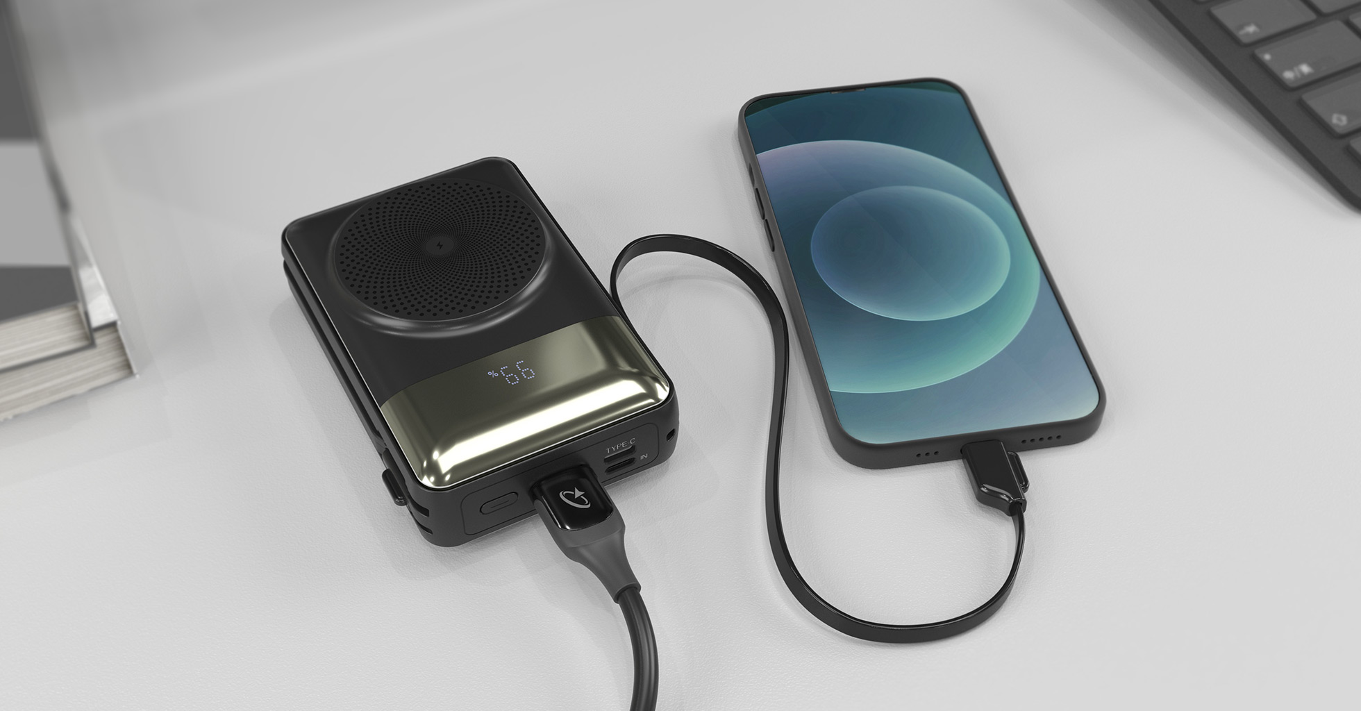 Goaltage PB11 FlexCharge 20K Power Bank 22W with Built-In Cable, Power Indicator, Quick Wireless Charging, Multi-Port and Stand Functionality