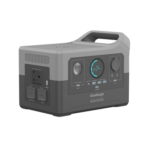 Goaltage PS01 ChargeMax 700W Portable Power Station Goaltage PS01 ChargeMax 700W Portable Power Station with Powerful Battery, Flash Light, LCD Display, Mobile App, Solar Recharge and Wireless Charge Functionality GT-PS01-700W