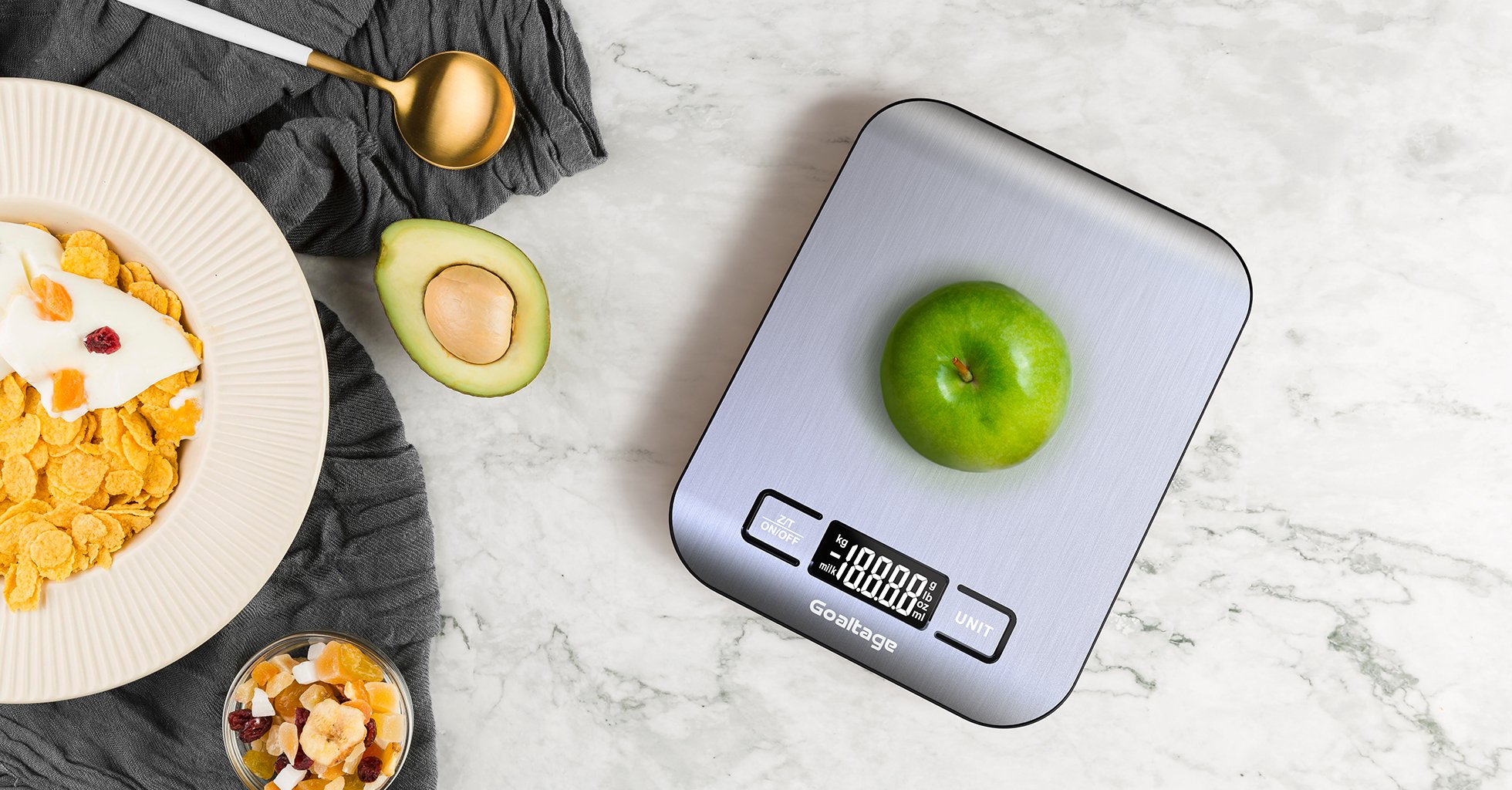 Goaltage SCL01 TrueBalance Digital Kitchen Scale with 5 Measuring Units, High-Precision, Tare and Auto-oﬀ Functions, Overload Alert and Compact Design