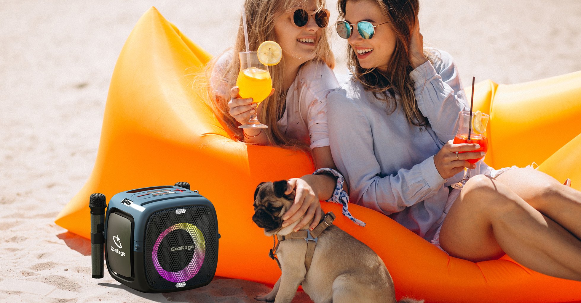 Goaltage SP06 SoundCube Portable Speaker including Two Wireless Microphones with Splash Resistant Functionality