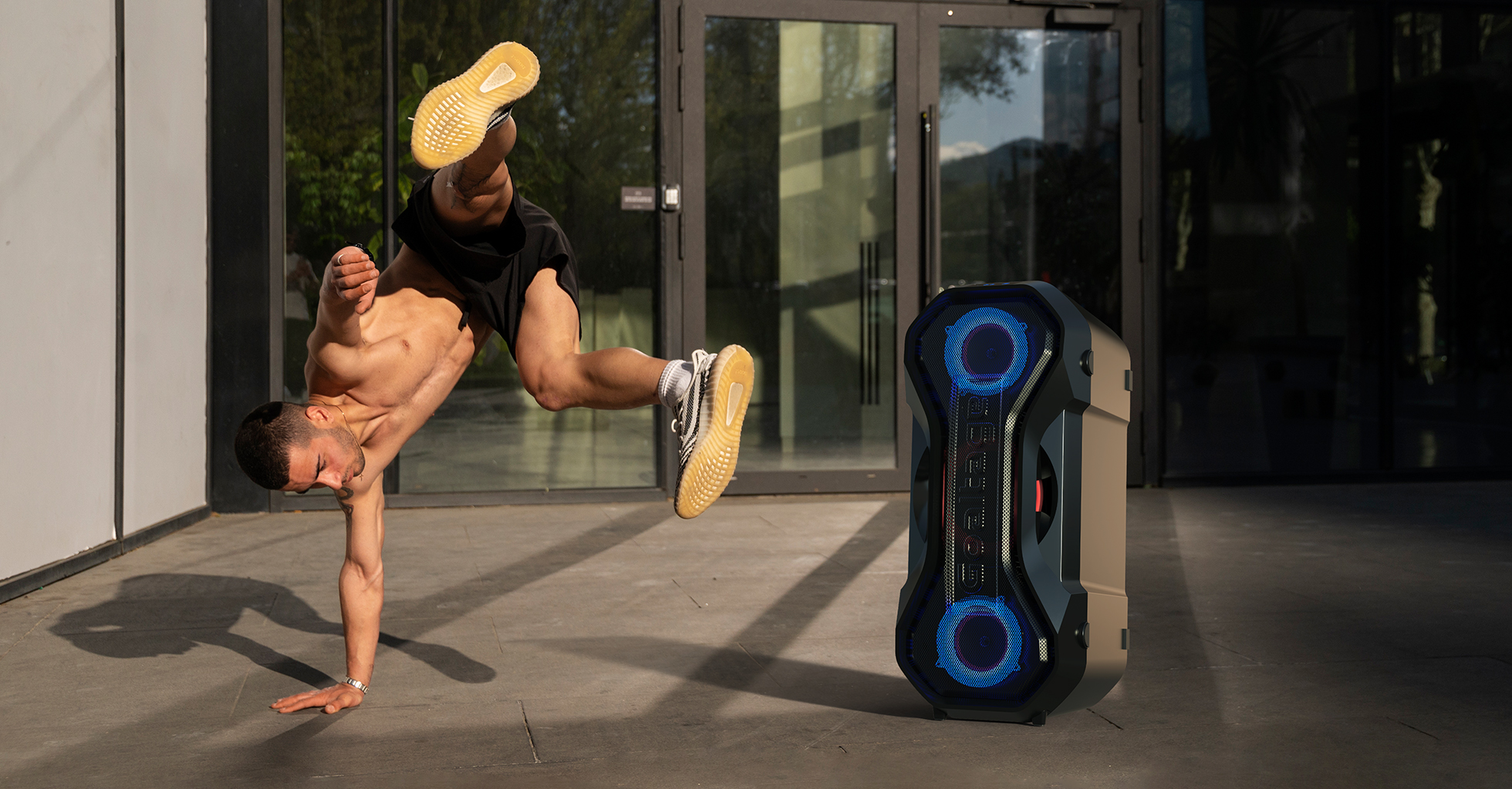 Goaltage SP15 BassFusion Party Speaker including Wireless Microphone, Multiple Connections, RGB Lights,TWS Functionality and Splash Proof Design