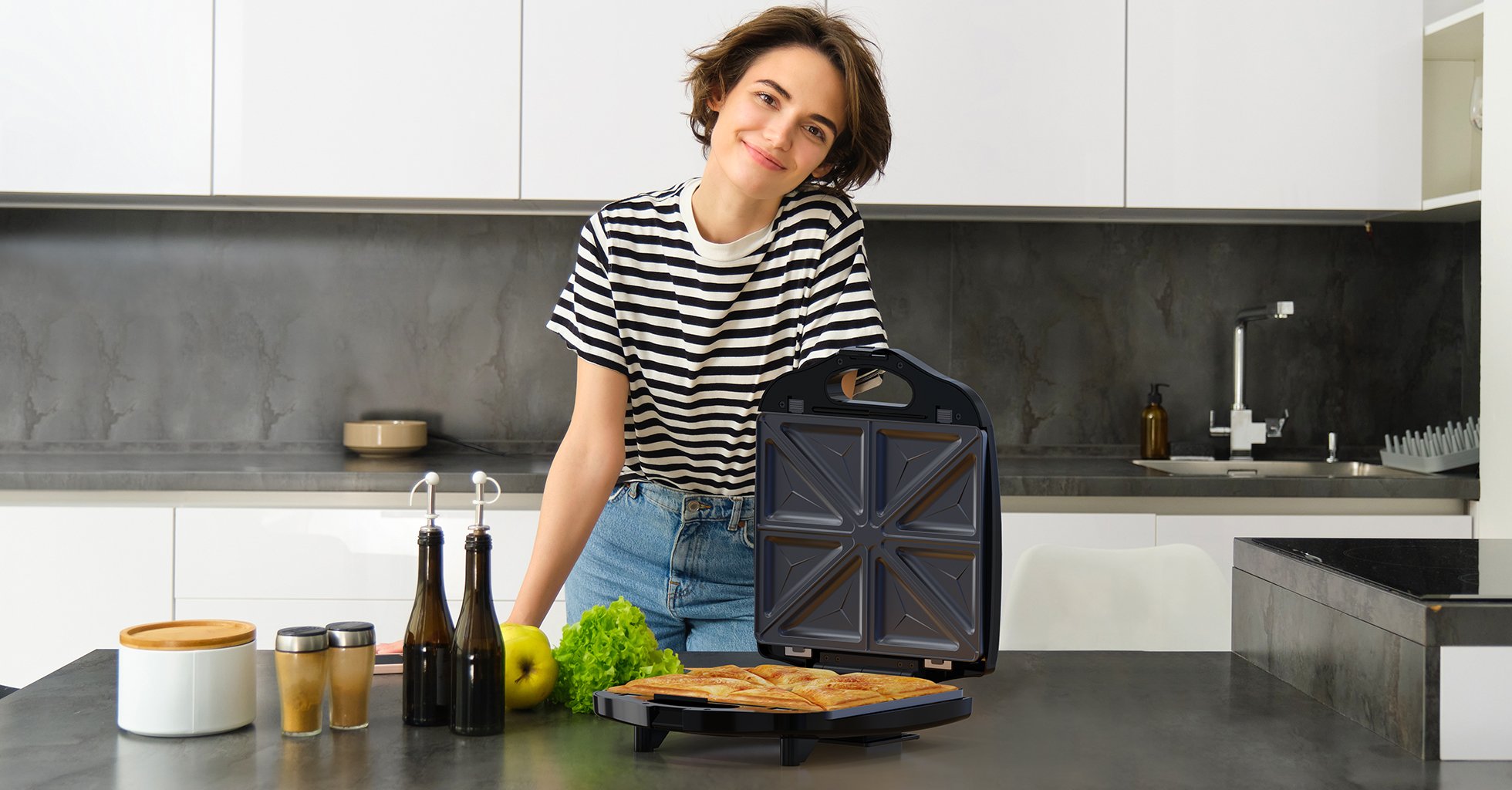 Goaltage SWM01 SnackMaster Sandwich Maker with Multi-Functional, Easy Operation, Non-Stick Plates, Light Indicator and Overheating Protection