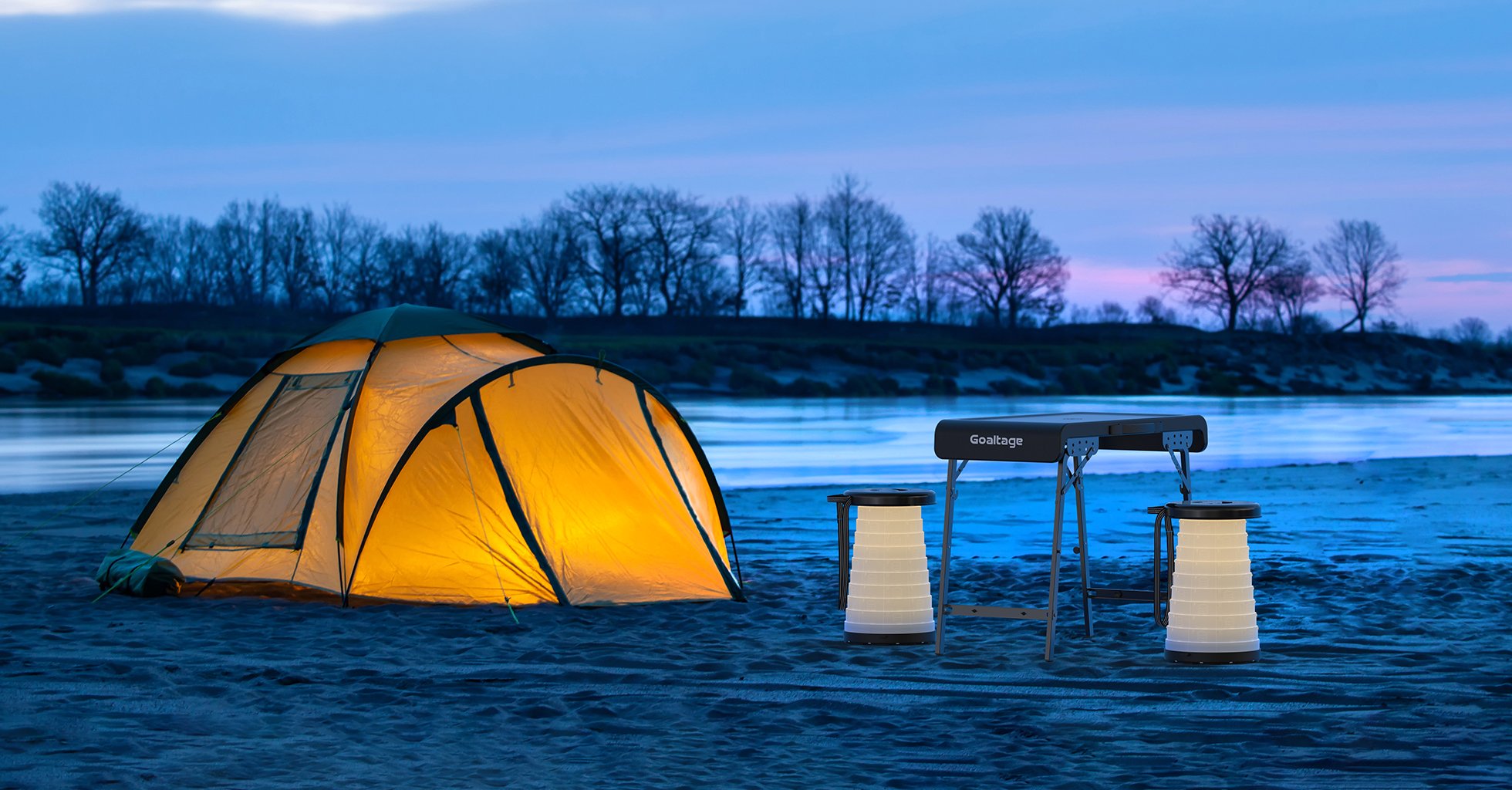 Goaltage TBL01 LightFold Camping Table with 3-Lighting Modes, Adjustable Height, Latch Lock, Waterproof and Foldable Design