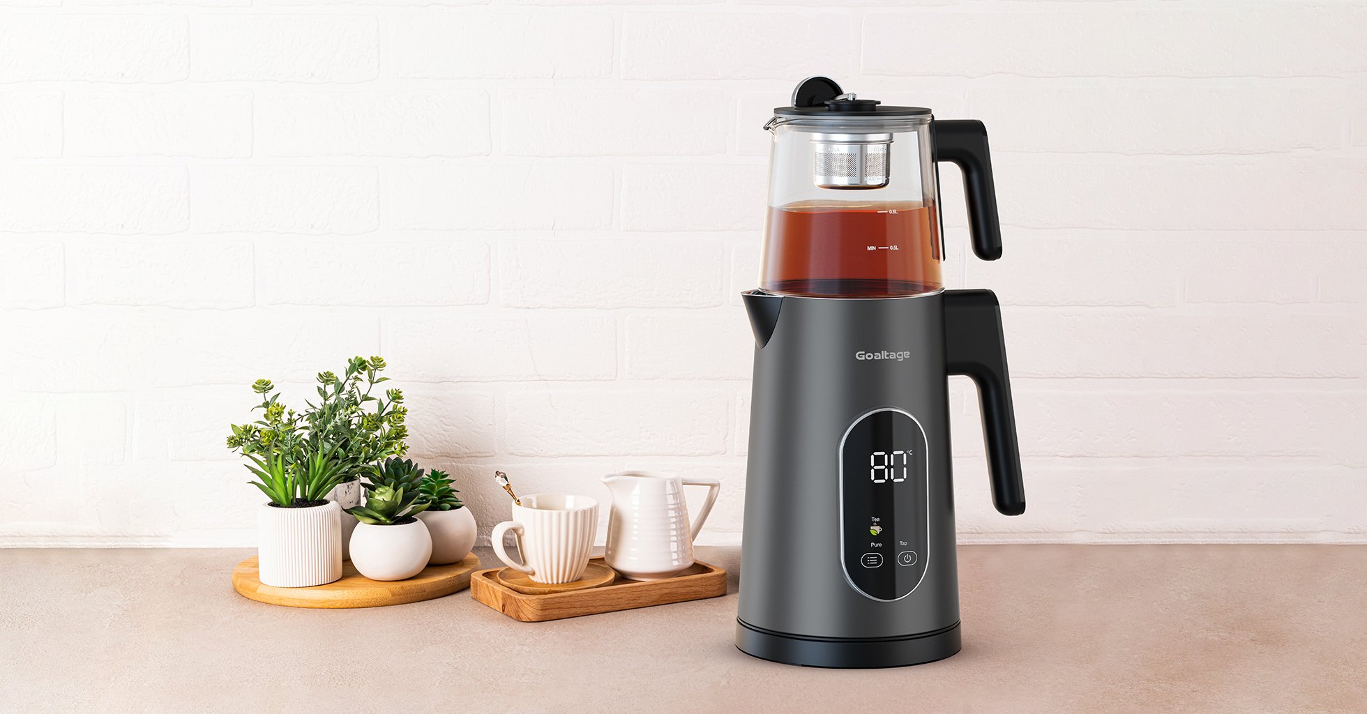 Goaltage TM01 BrewMaster Tea Maker with Temperature Presets, Smart Touch Display, Glass Pot, Stylish Design and Rapid Boiling Functionality