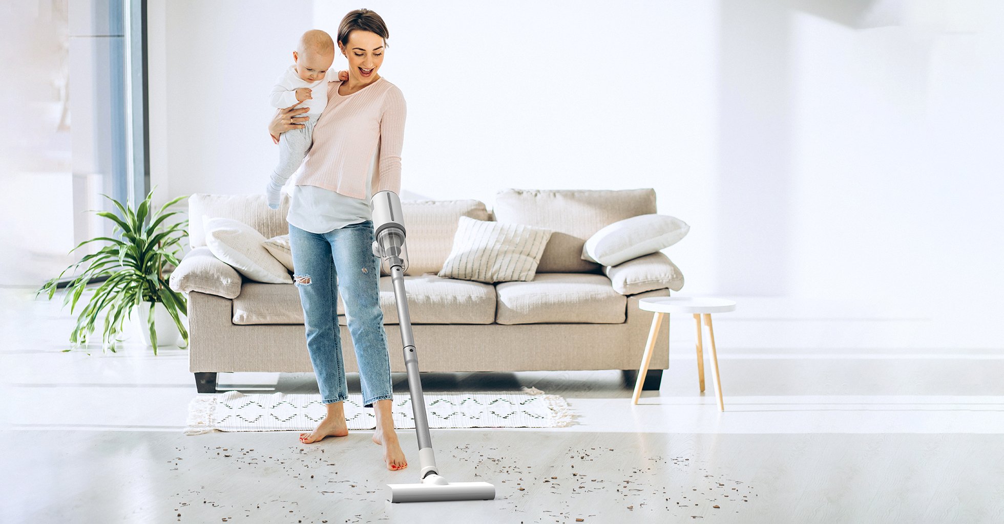 Goaltage VAC02 AeroClean Cordless Vacuum Cleaner with Powerful Motor, Rechargeable Battery, Easy Assemble, Adjustable Power, Lightweight and Detachable Design